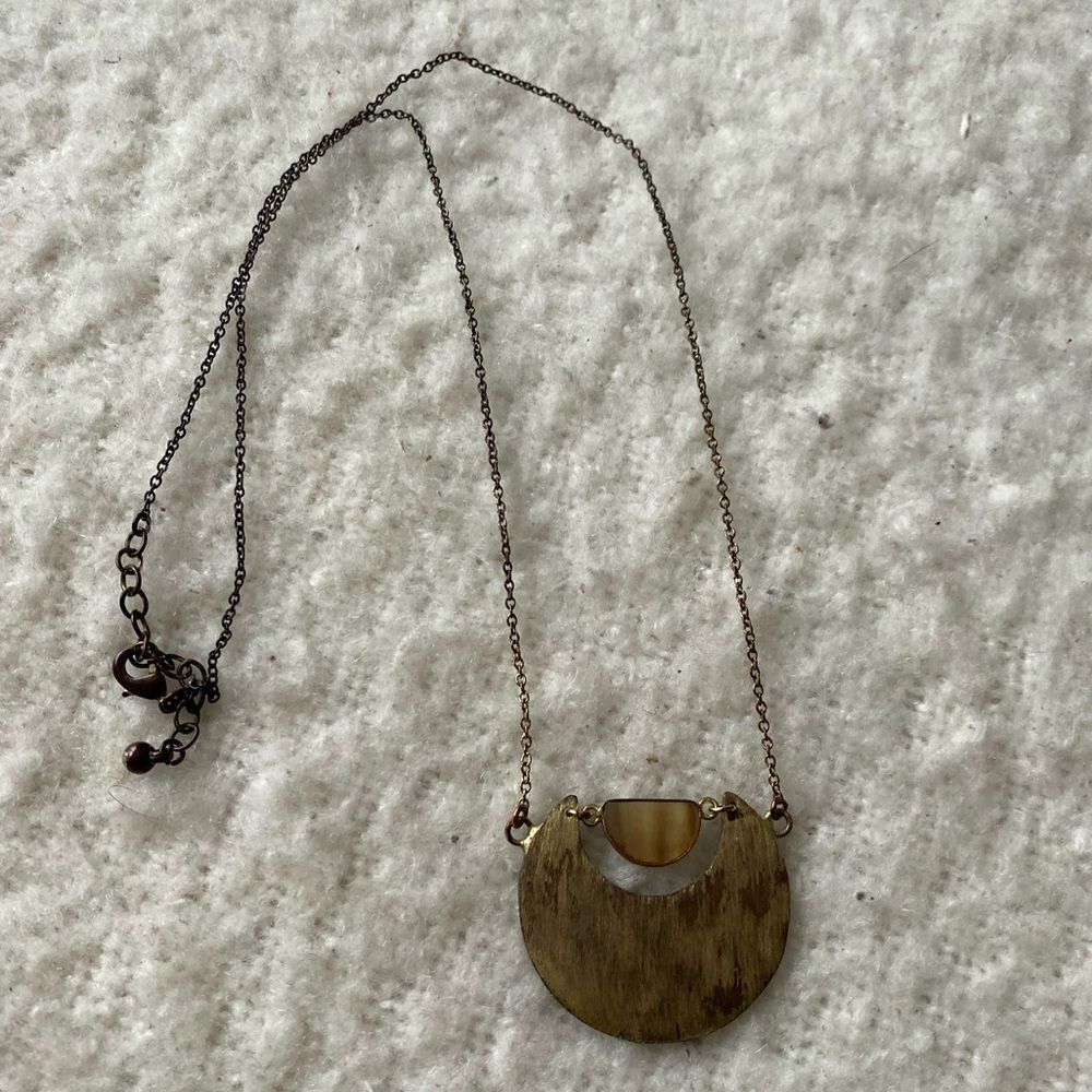 Gold Medallion Pendant Crescent Shape Necklace